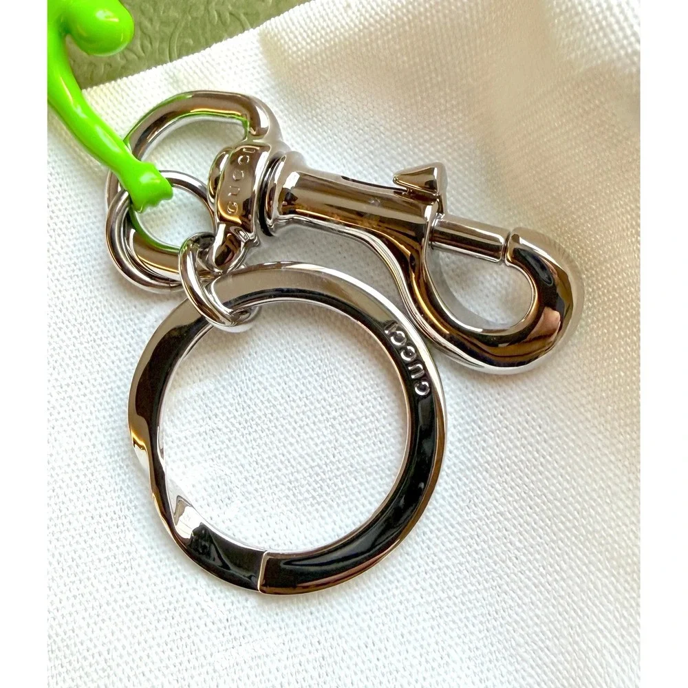 Gucci Green Surfer Keychain Ceramic Varnish Ottone Silver Hardware 822123